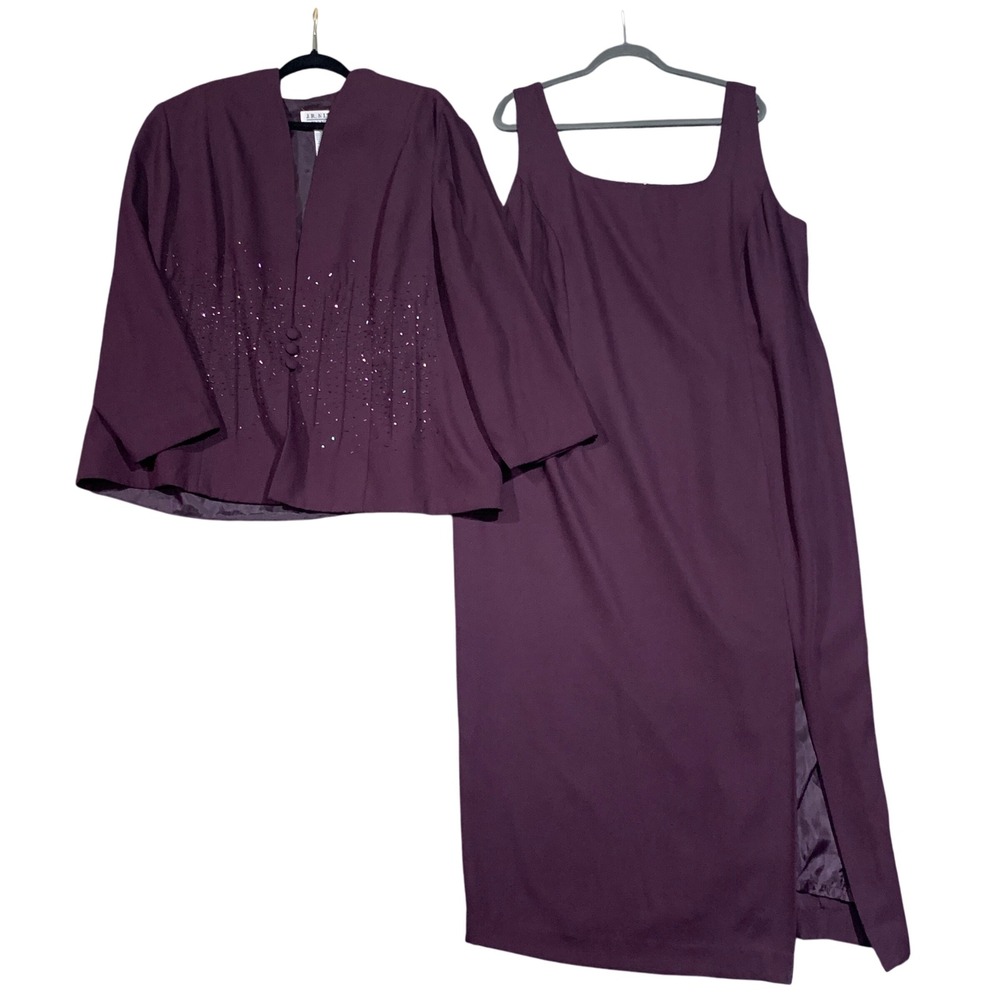 J.R. Nites Woman 2PC Dress Suit Size 20W Purple Beaded‎ Formal Evening